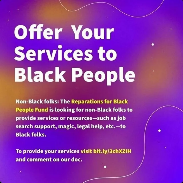 🖤 SHARE &amp; SUPPORT 🖤 LINK IN BIO 🖤
Nonblack poc/white folx - offer your services to black folx. This can include job search support, legal help, healing/magic, creative services etc.
If you would like to be added to our google doc resource and/