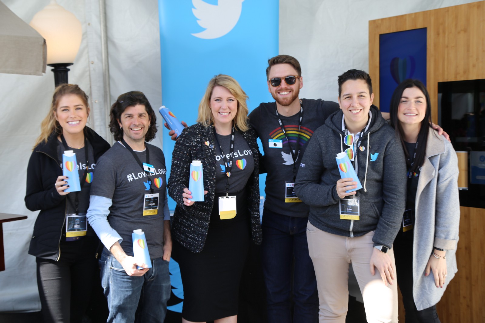 Twitter employees showcasing Drop Water at the Lesbians Who Tech summit
