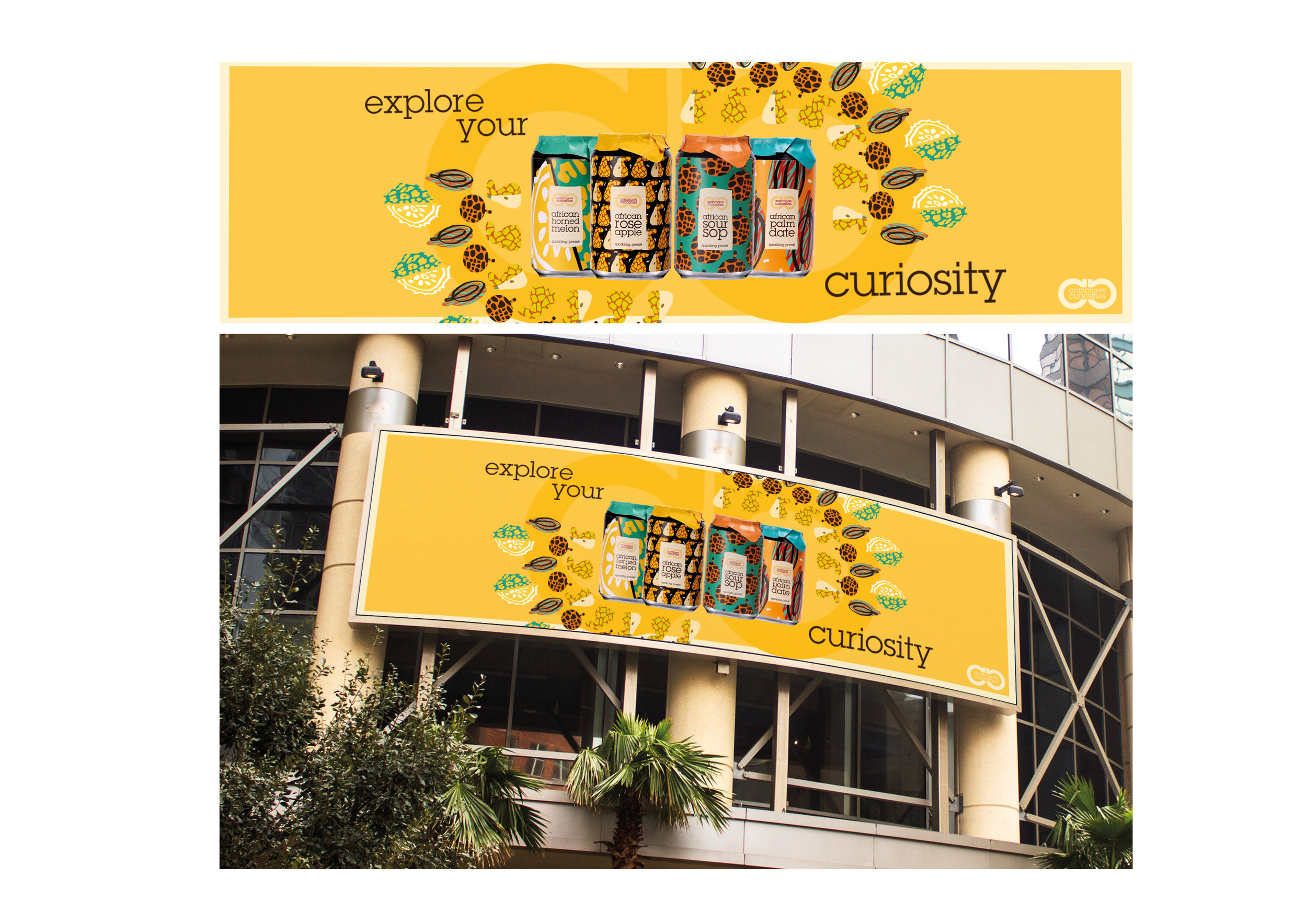 Alongside the fruit bikes, large scale billboards would be placed on locations people are likely to buy the drink, such as shopping areas, train stations and office buildings. These billboards aim to engage the 30-40 year old professionals target audience throughout the day, during commute, working hours and leisure time.