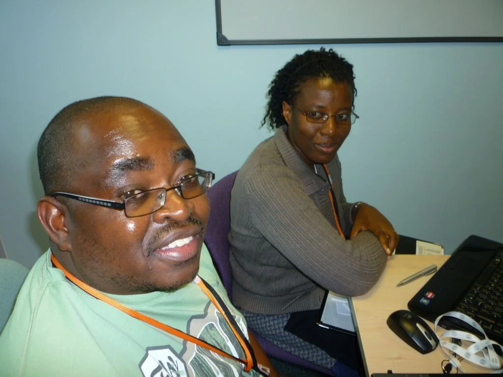 lydia magama, botswana and osbert tuombale meet to progress their team project.