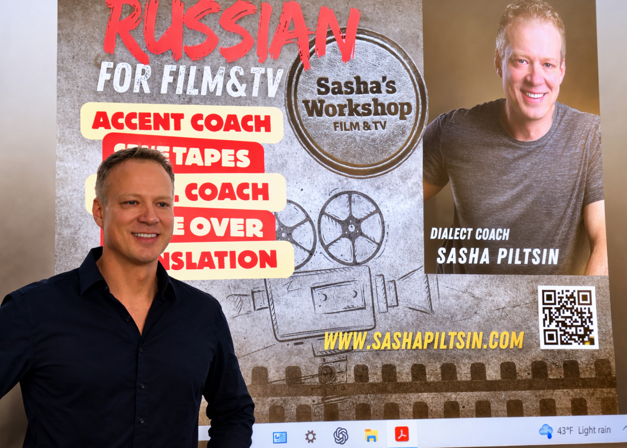 Sasha’s Workshop for film and television featuring acting training, dialect coaching, voiceover, self-tape preparation, and translation with Sasha Piltsin.