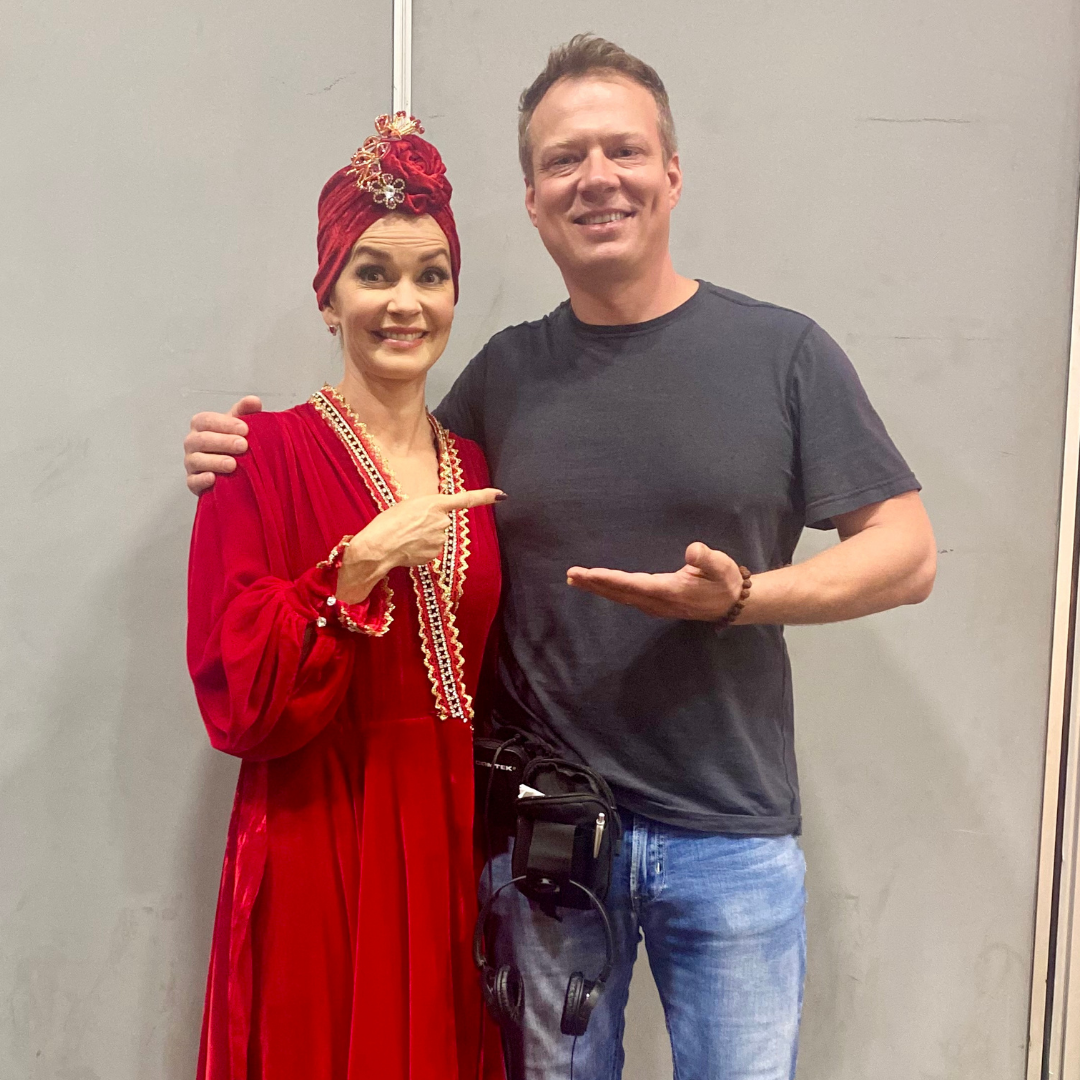 Sasha Piltsin with actress Natalie Boltt during Russian dialect coaching for Riverdale.