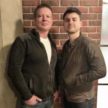 Sasha Piltsin with Supergirl writer Eric Carrasco during Russian dialogue and dialect coaching for the television series Supergirl.