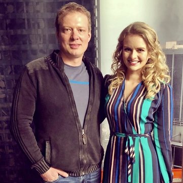 Sasha Piltsin with actress Andrea Brooks during Russian dialect coaching for Supergirl.