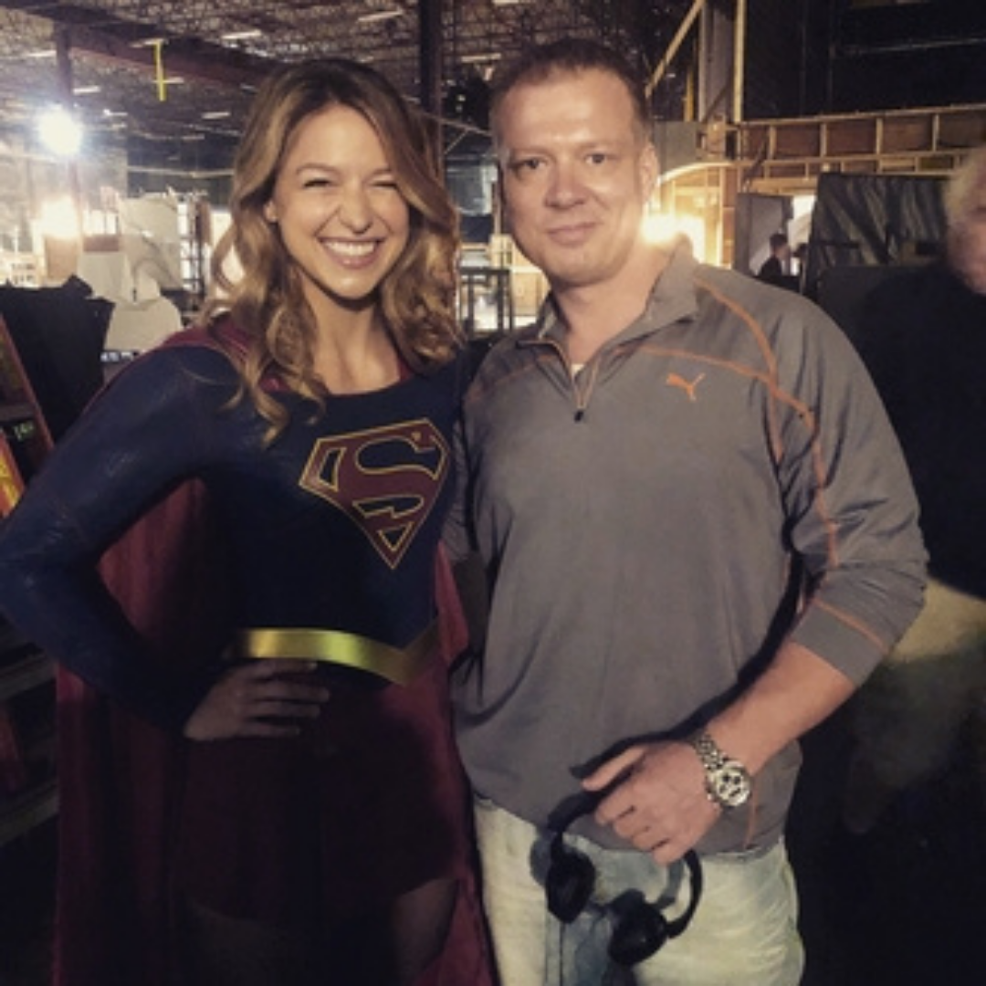 Sasha Piltsin with Melissa Benoist during Russian dialect and dialogue coaching for Supergirl (The CW).
