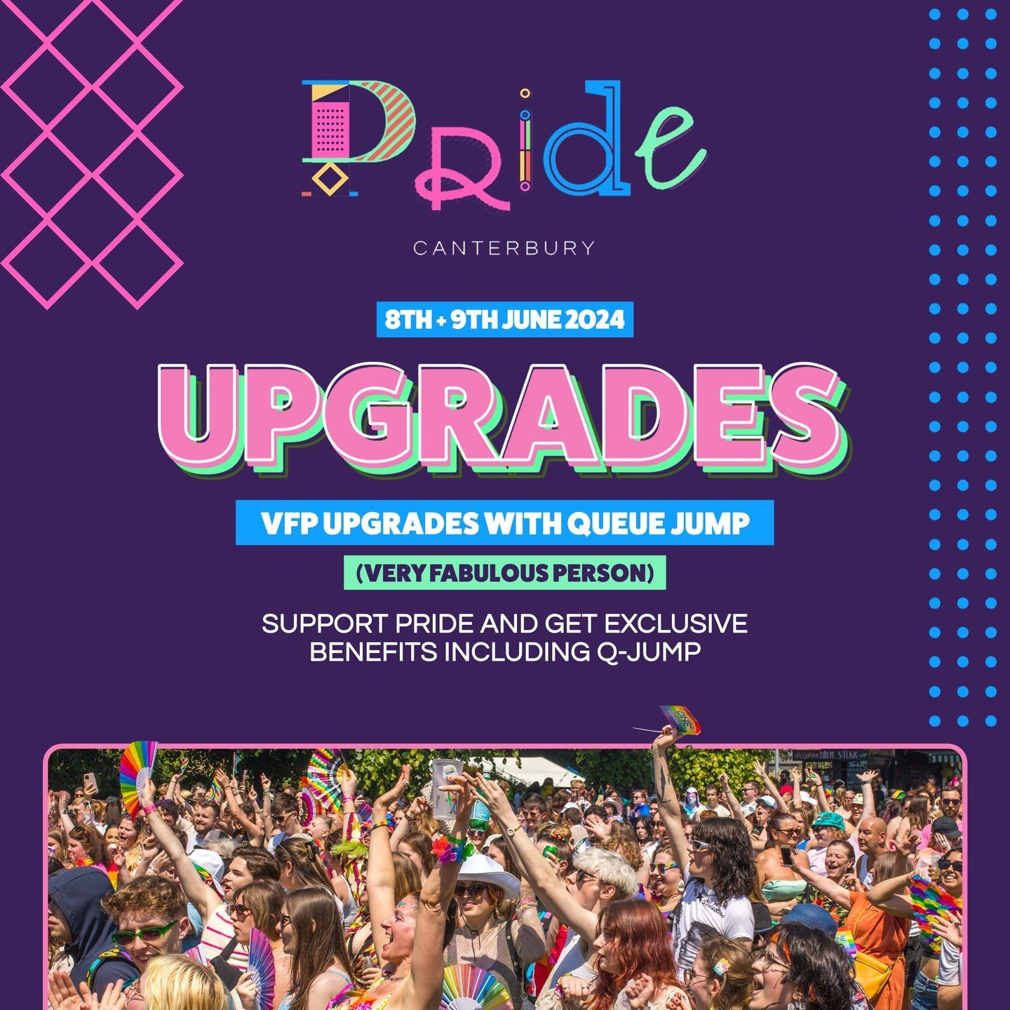 VFP upgrades now available 🤩 Sat 8th + Sun 9th June 2024! LINK IN BIO 😍 Become a Very Fabulous Person today and get:
✨ Q-Jump Access
🍹 Complimentary Pride Souvenir Cup
🌟 Exclusive Pride 2024 Supporters Wristband
🏨 Entry into a Prize Draw
