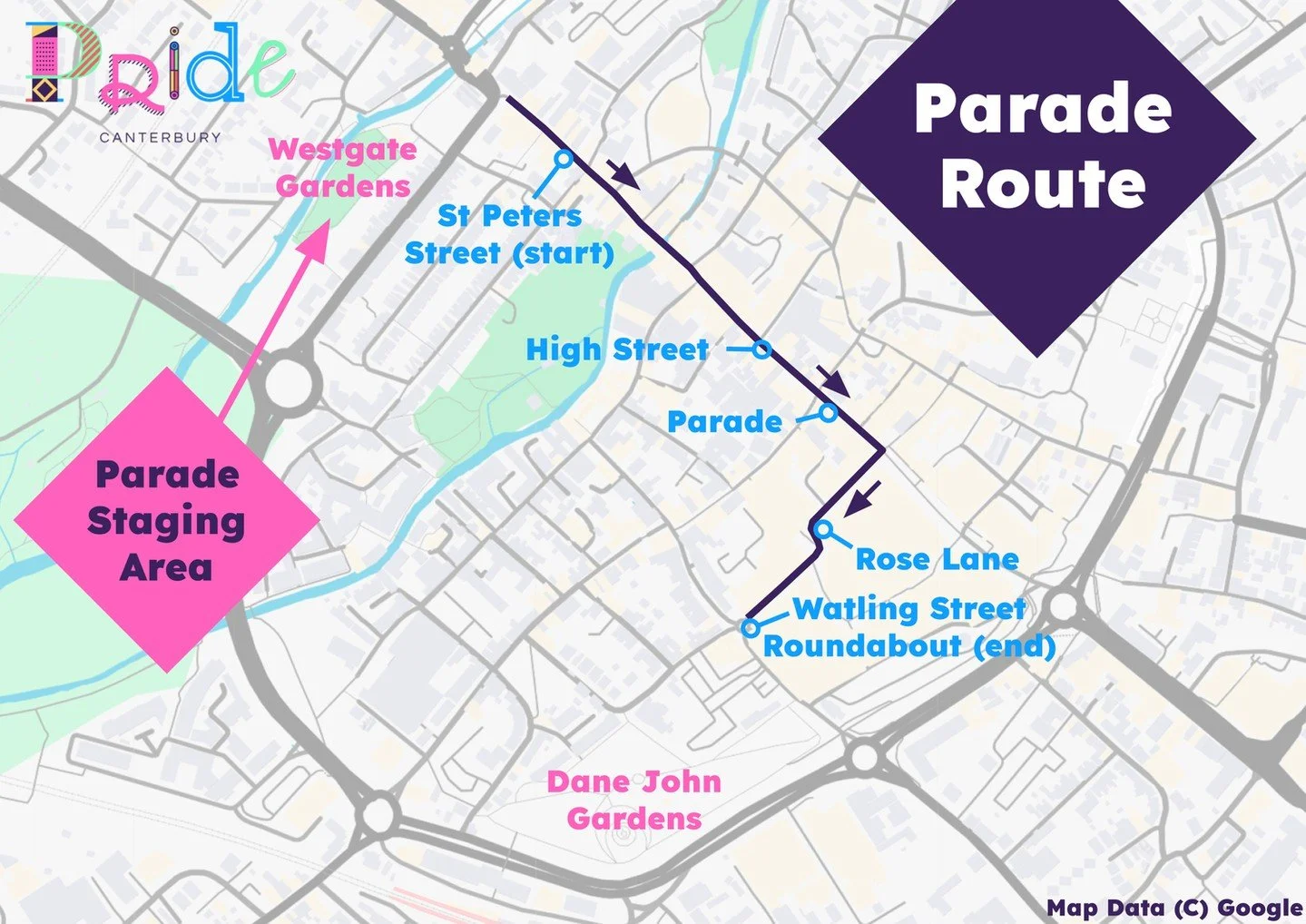this year's parade route 🤩 we're back to our normal parade route as we're thrilled that the pride festival is returning the dane john gardens 🥰 🌈