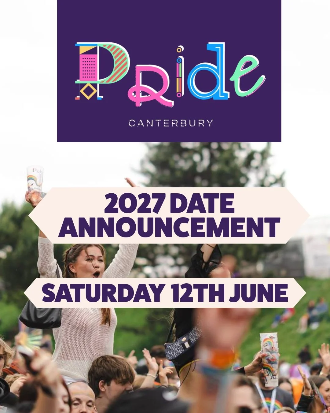 Saturday 12th June 2027 🤩 SAVE THE DATE 🥰 Pride Canterbury will proudly be returning to the Dane John Gardens next year. We look forward to seeing you there! 🌈