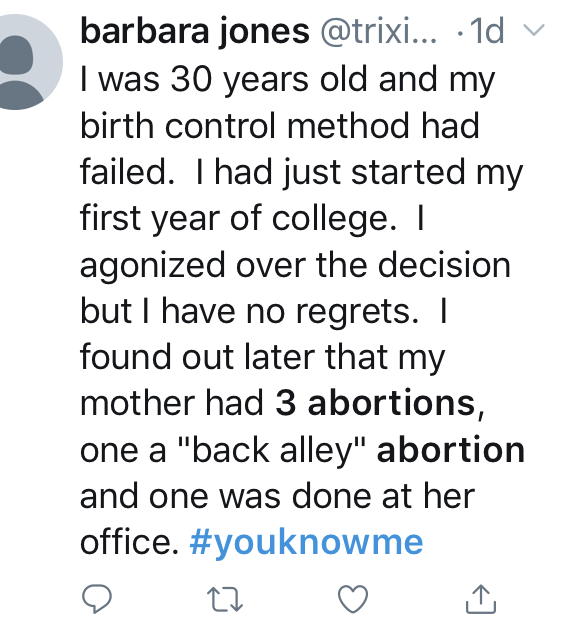 My mother had three abortions -- abortion stories on Twitter