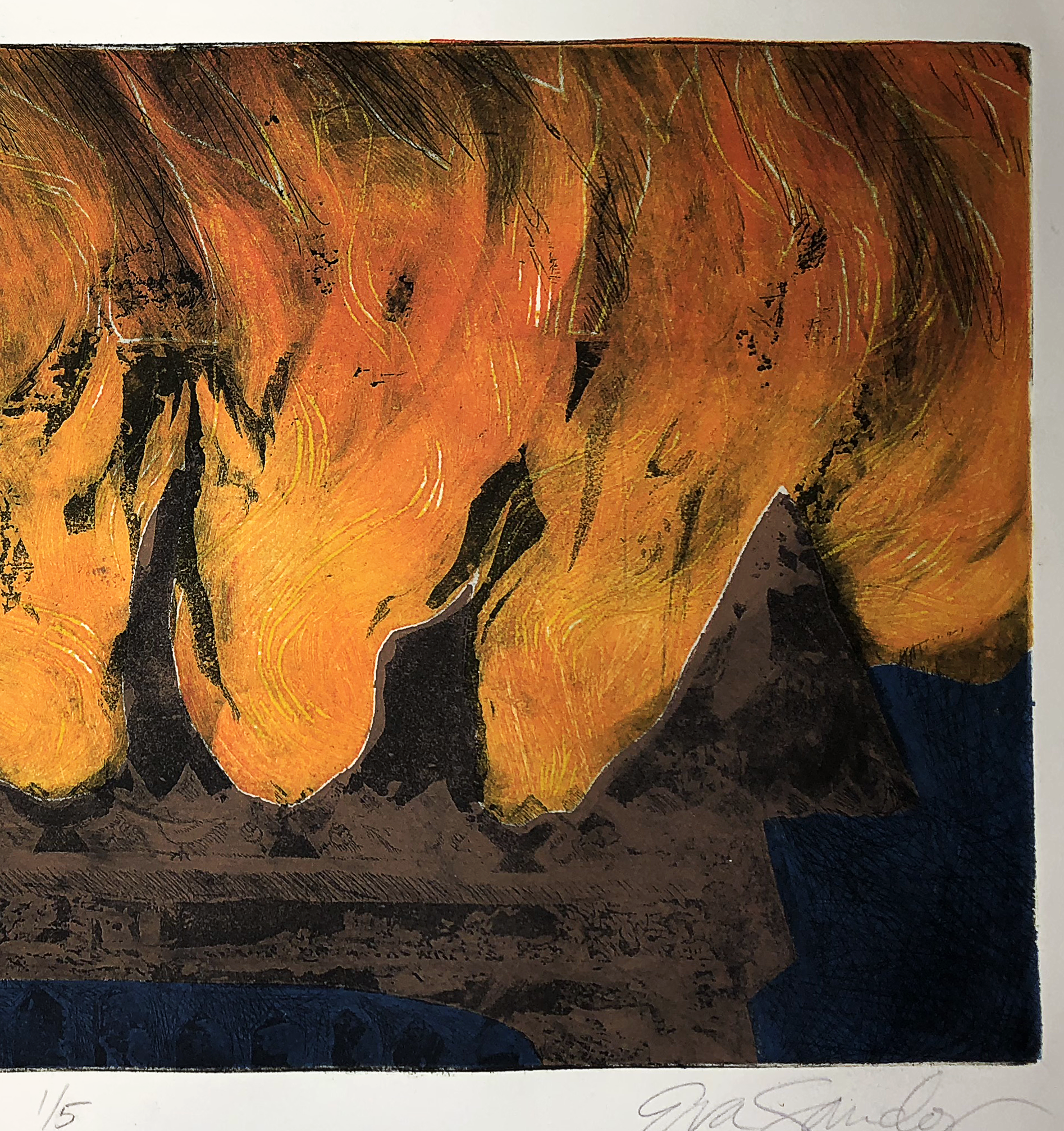 "Fire In the Dovecote" Etching/Collograph 2