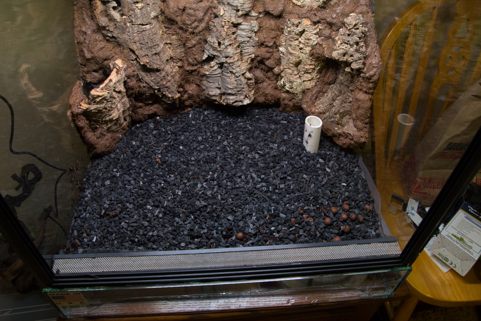 I forgot until I was going through my photos that I also put a layer of horticultural charcoal down below the ABG. I have since been told by many people I trust that this is not strictly necessary, and the ABG mix already contains a fair amount. But it can’t hurt either. Take your choice!