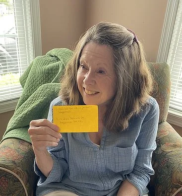 Linda with Sticker