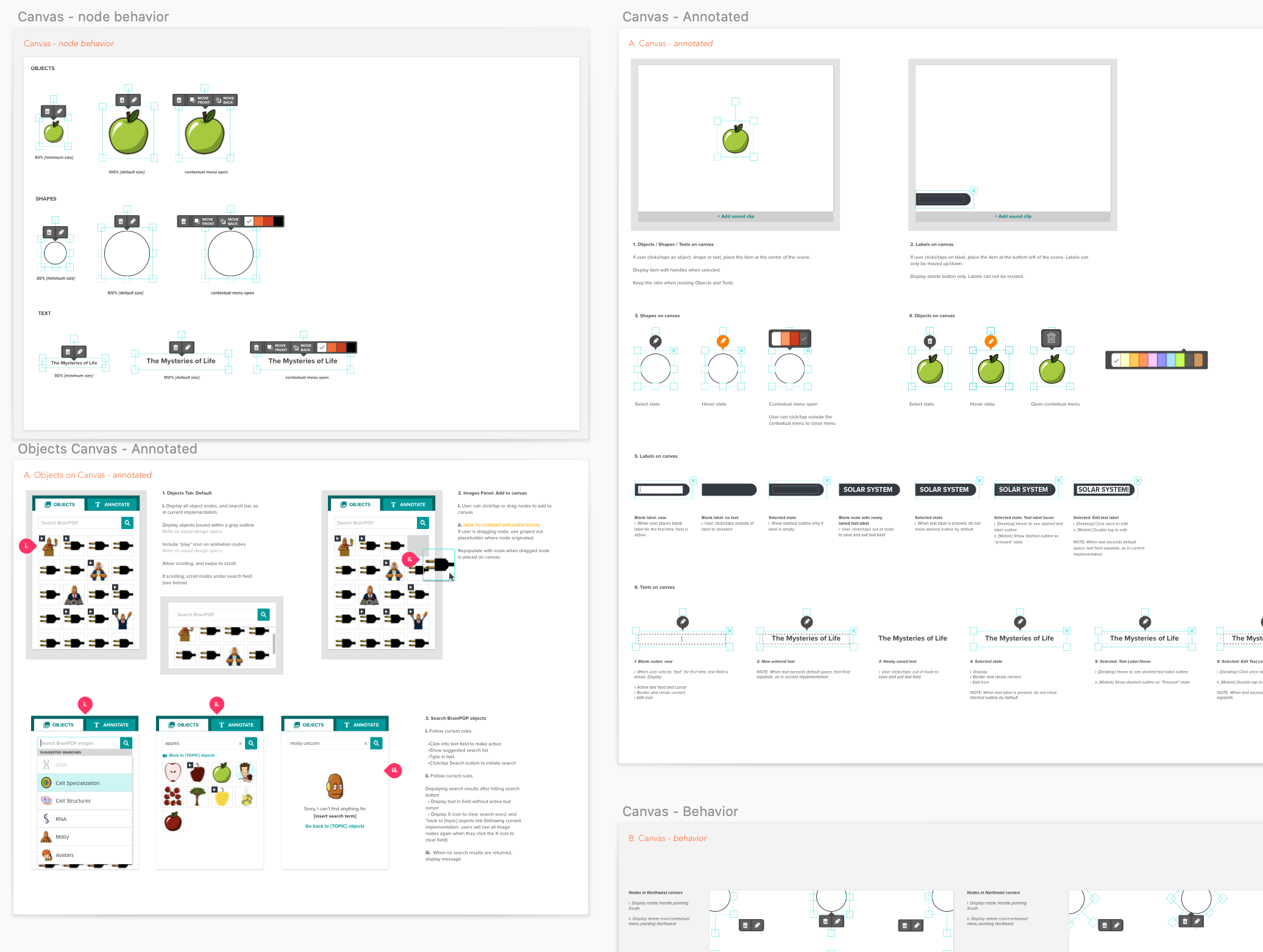 Canvas nodes behavior