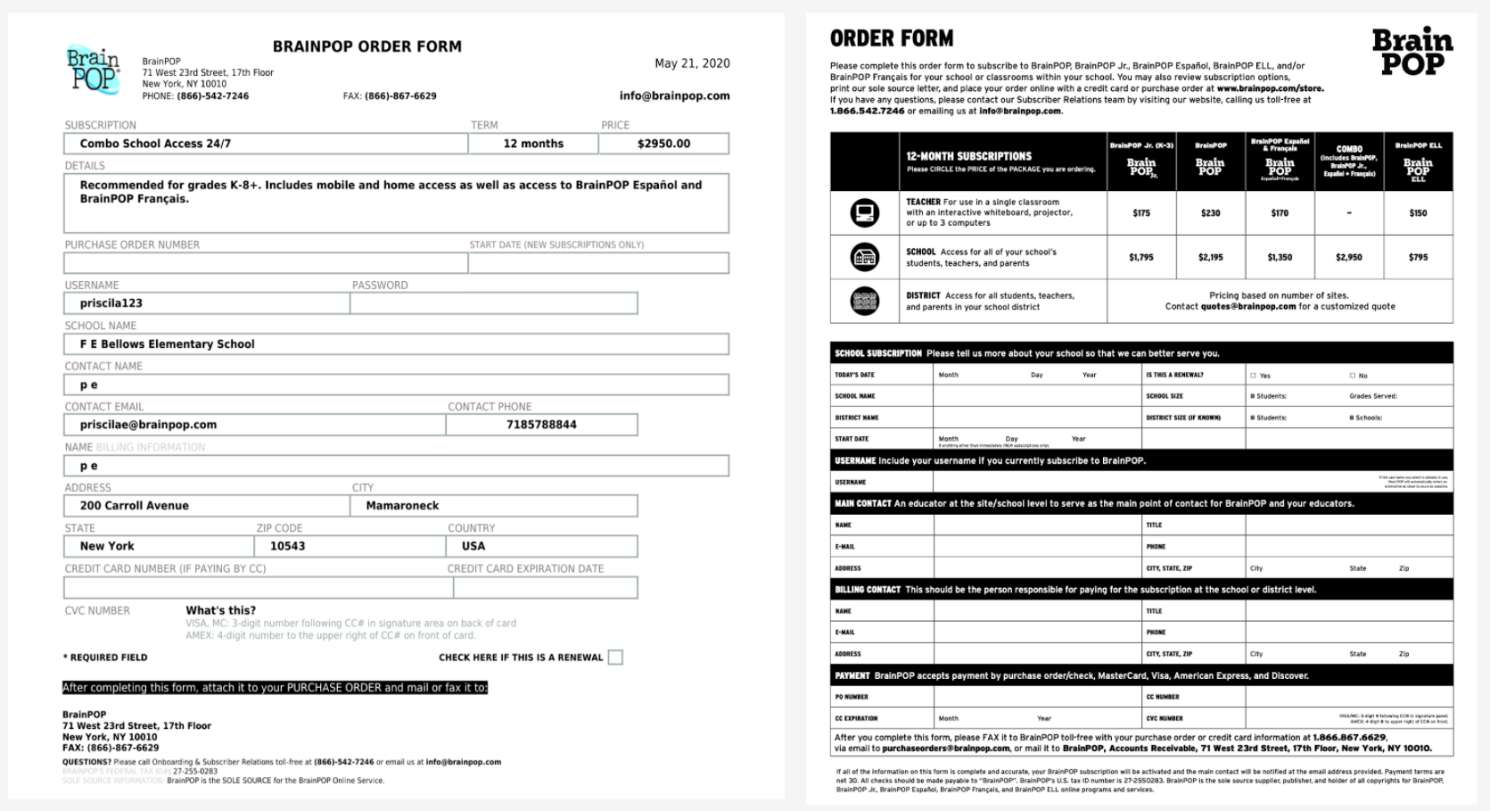Old order form (left) vs New order form (right)