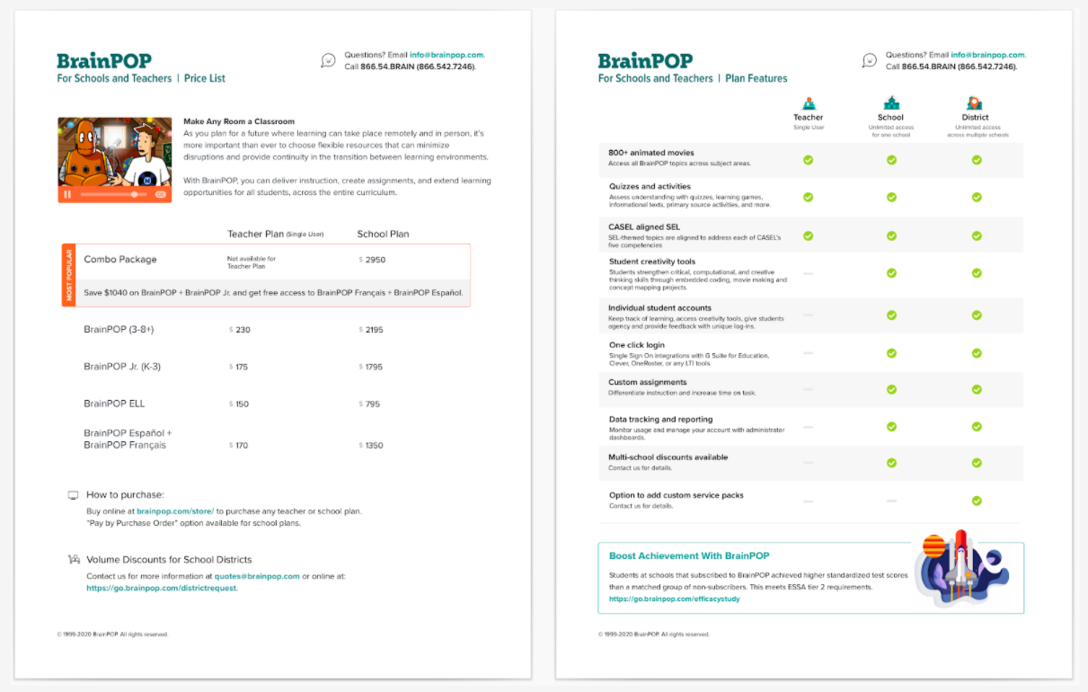 Two-pager Plans and Pricing PDF