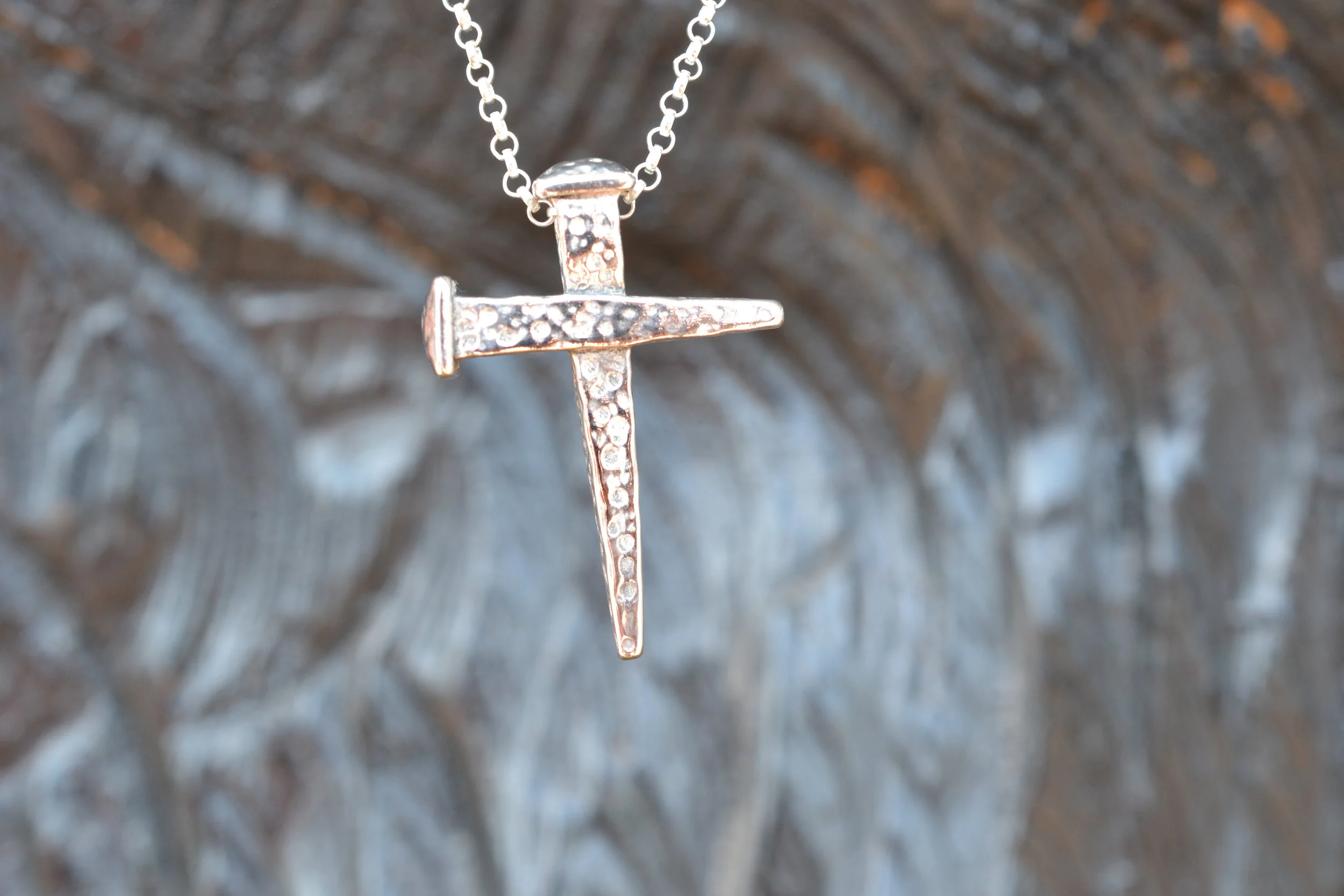 Sterling Silver Hammered Nail Cross 