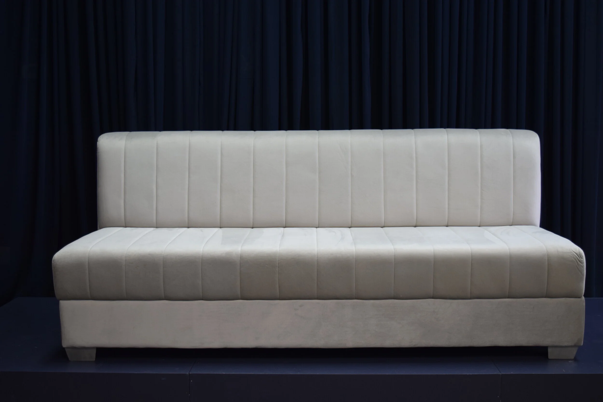 Grey Velvet Channeled Back Sofa