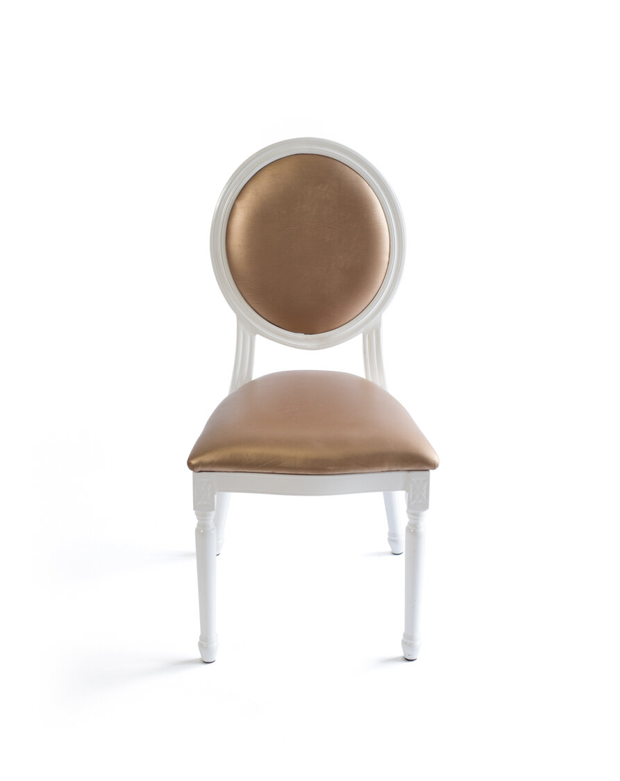 White Frame Louis Chair - Gold Cushions