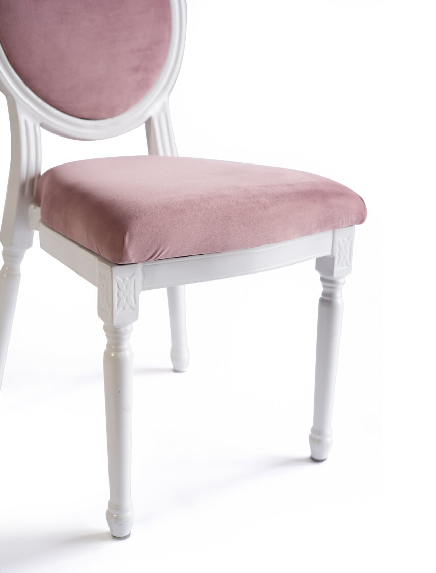White Frame Louis Chair - Blush Pink Velvet Cushions — Paras Events