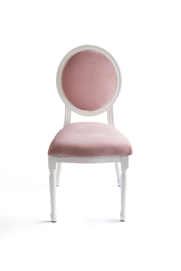 White Frame Louis Chair - Blush Pink Velvet Cushions