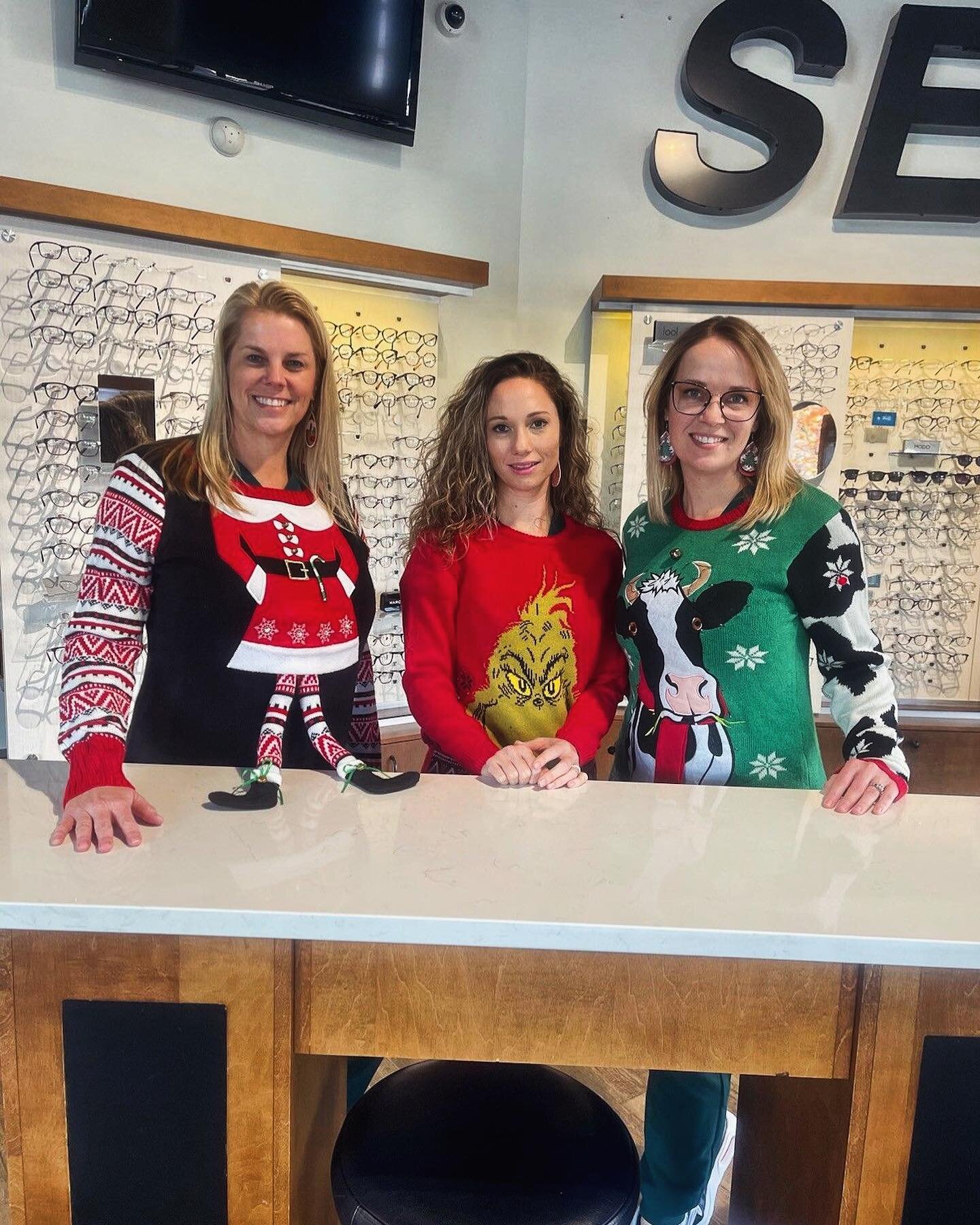 Christmas glee for all to SEE! Friday December 8th only!
Wear your favorite Christmas sweater/shirt and receive 10% off prescription glasses or non prescription sunglasses (private pay or with insurance).