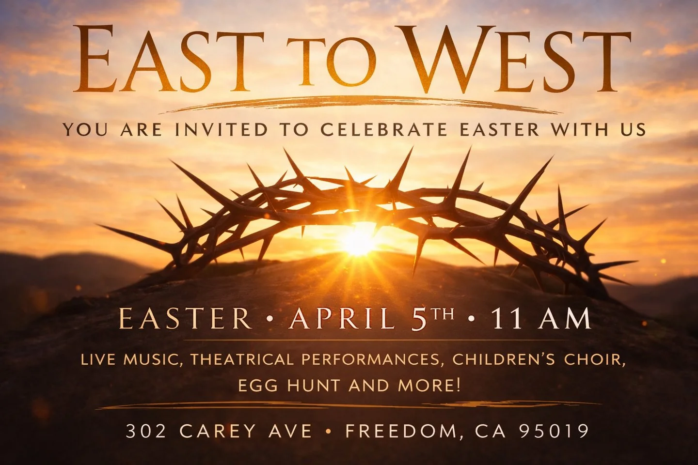 You are invited! Join us this Easter as we celebrate our Jesus🔥

11am
Cornerstone Campus
302 Carey Ave, Freedom CA 95019
#easter #family #Jesusname #churchflow#watsonville