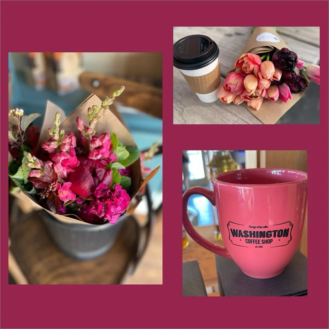 One of our favorite combos&hellip;flowers and coffee (or tea)! One stop at @washmocoffee and you&rsquo;ve got a great gift for Mom. And bonus, you&rsquo;ll be supporting two local businesses! 

#sweetsoilfarm #washmocoffee #washmo #mothersday #coffee