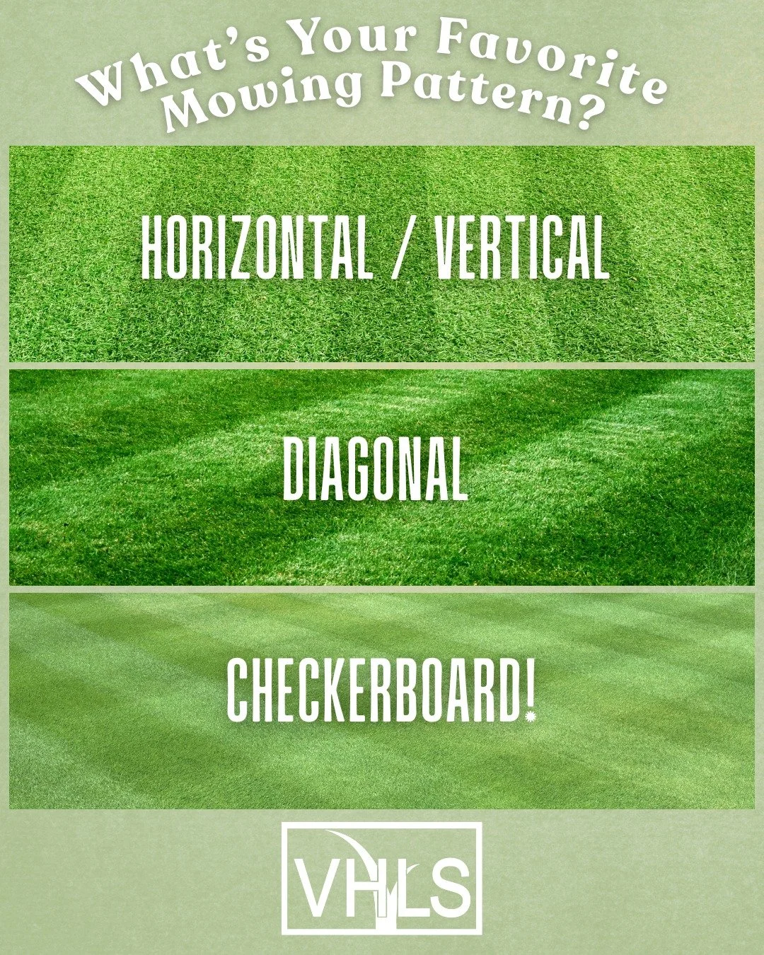 It won&rsquo;t be long before we'll all be mowing our lawns again! 🌱
When it comes to that freshly cut look&hellip; what pattern do you love best?
😁 - Horizontal / Vertical
🤣 - Diagonal
🏁 - Checkerboard
🤪 - Or something else!
Tell us in the comm