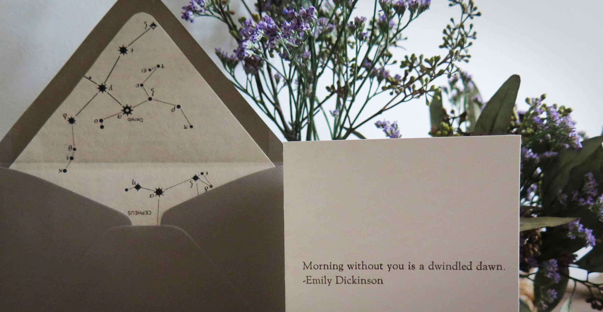 Hand-set lead type, letterpress printed, with custom lined envelope.