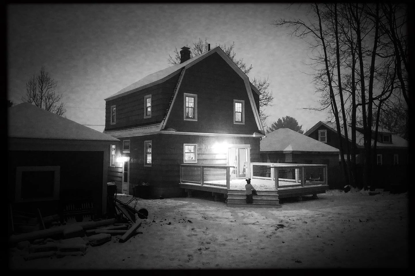 Winter house and snow-mountain child