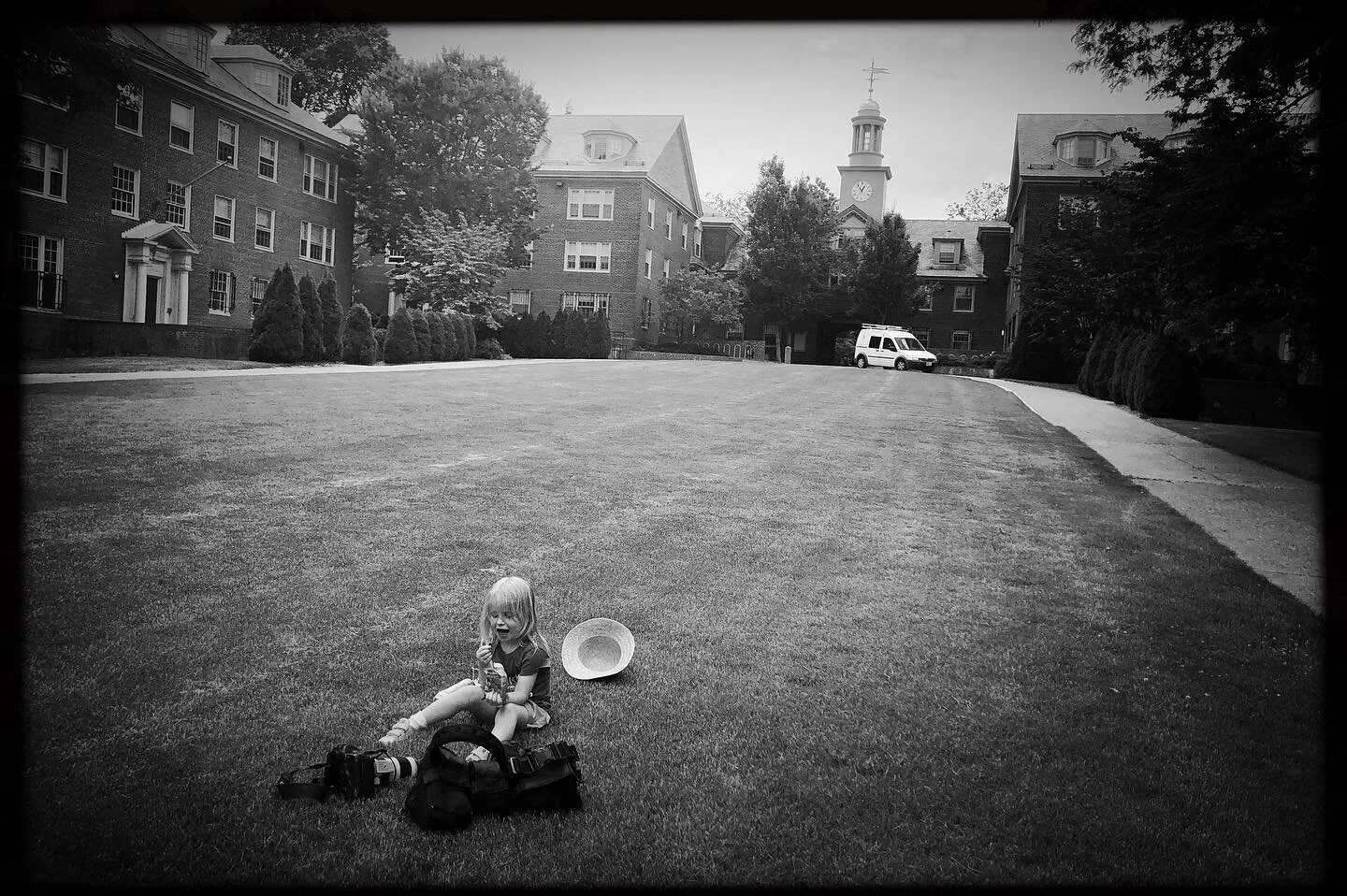 Brought the mini voice-activated-light-stand with me to campus as school was closed. She did pretty good. Mask off for snack time.