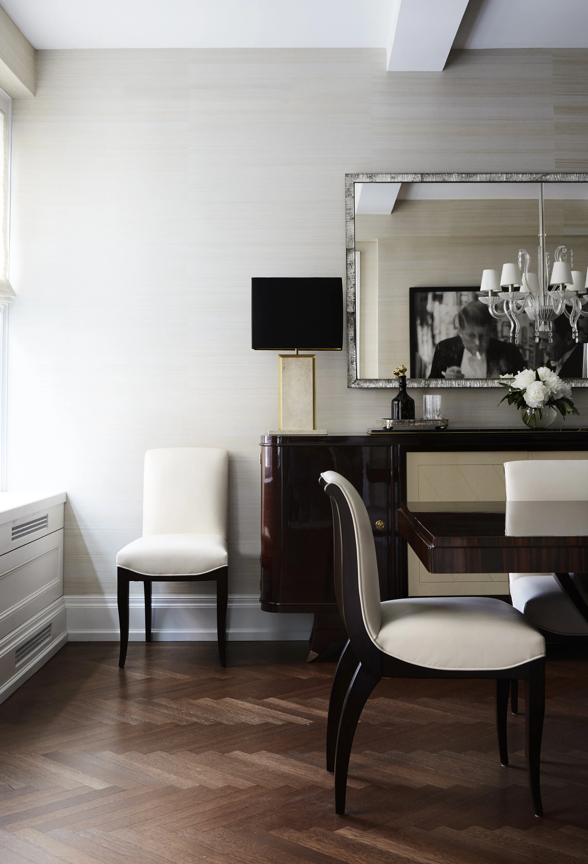 dining chairs paired with art deco buffet cabinet