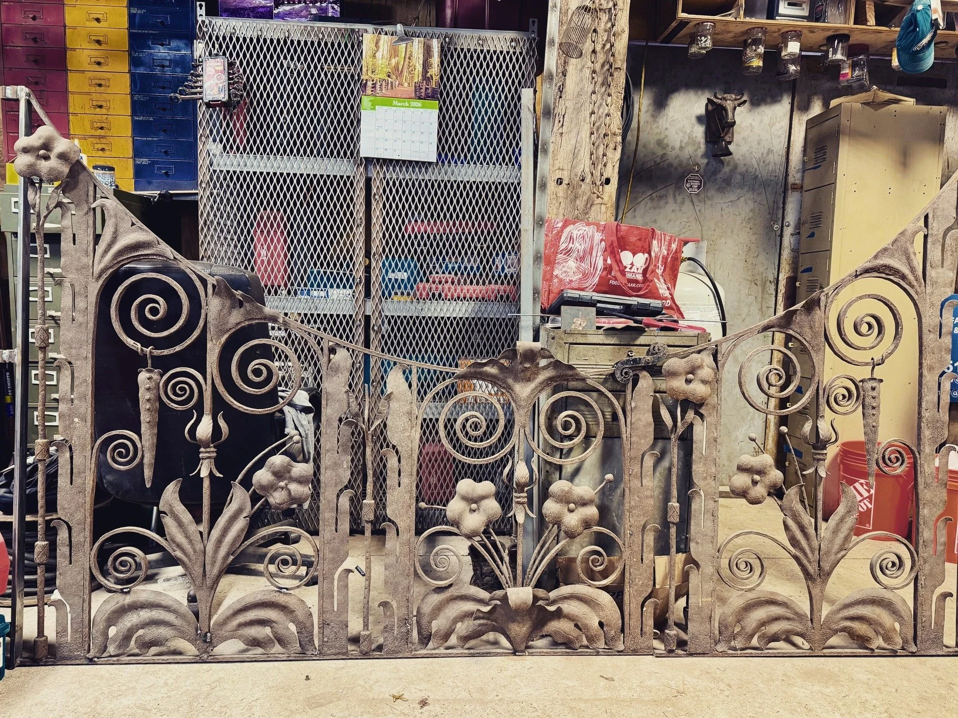 A piece of history finds a new life in the garden.

This hand-forged iron railing panel gate was discovered at Delaware Valley Houseparts and will soon become part of a terrace overlooking Lake Carnegie for a client project.

Likely crafted in the ea