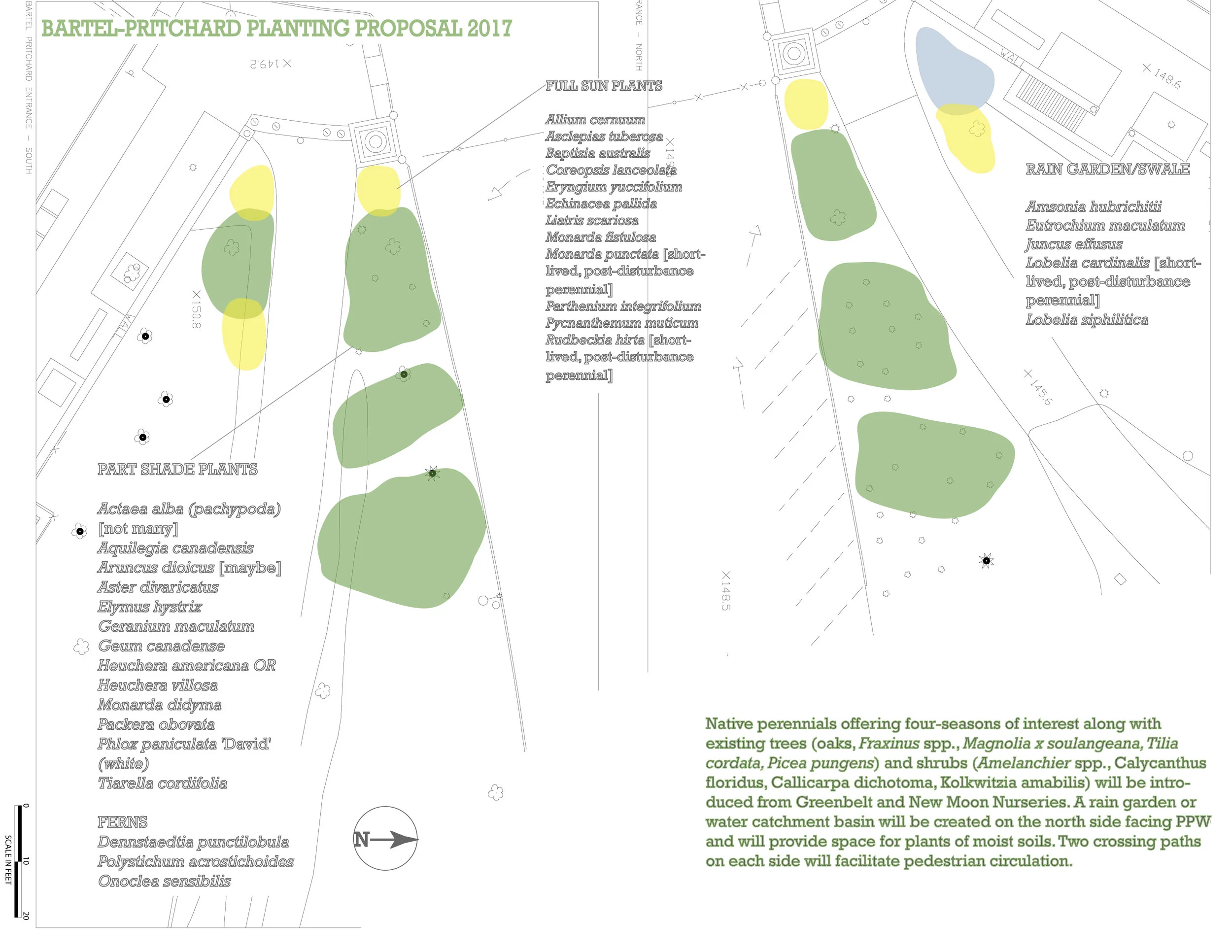Bartel-Pritchard Entrance Planting Design October 2017 | Prospect Park, Brooklyn, NY Digital drawing, herbaceous plants, seeds. 90’x60’ planted beds on both sides of the entrance Drive. A large Prospect Park, Brooklyn entrance planting with a complex matrix of twenty-nine native perennial species from live plants and direct seeding providing rich wildlife habitat and educational opportunities about local ecologies.