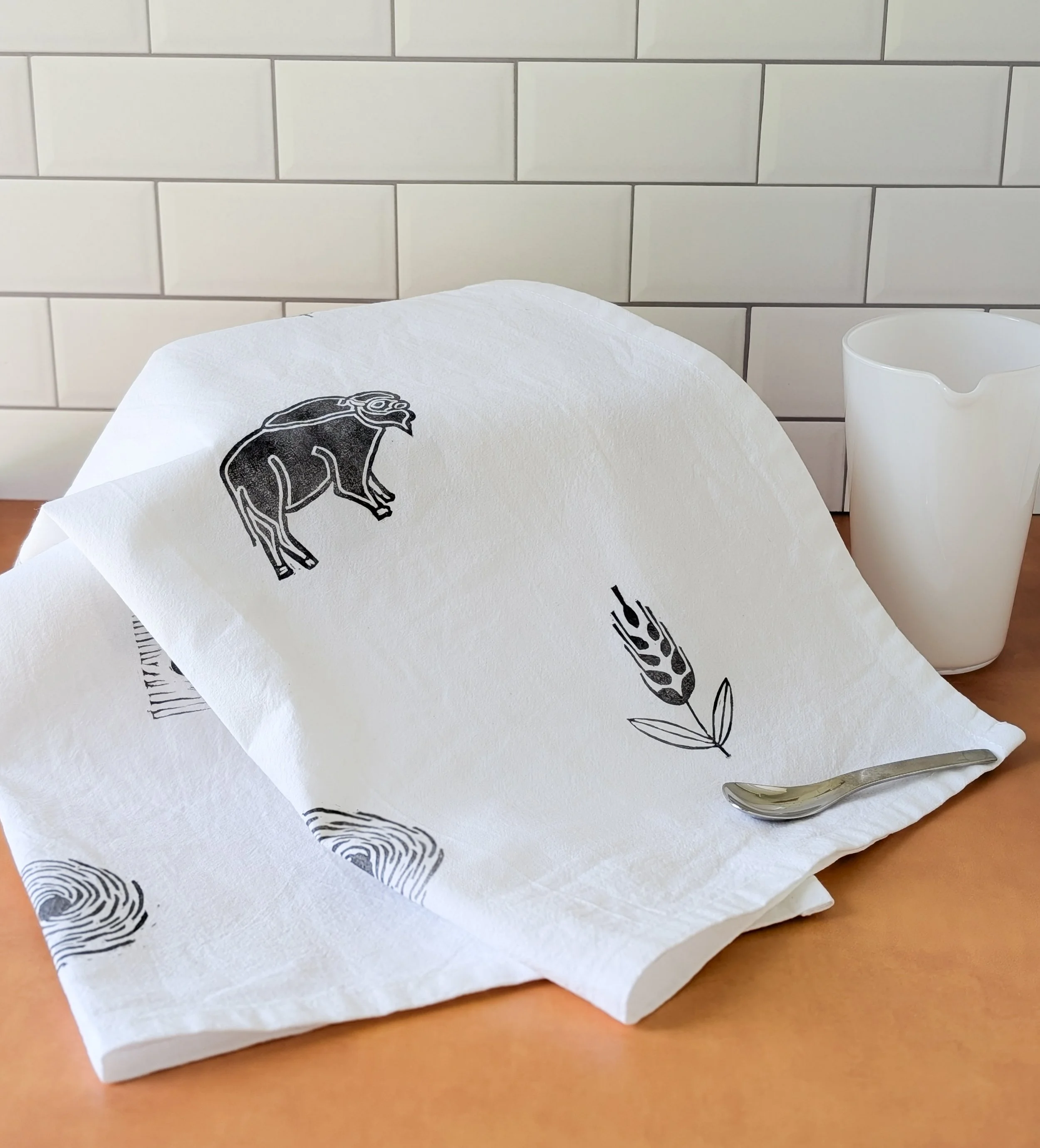 Kansas Symbols Hand Printed Tea Towel