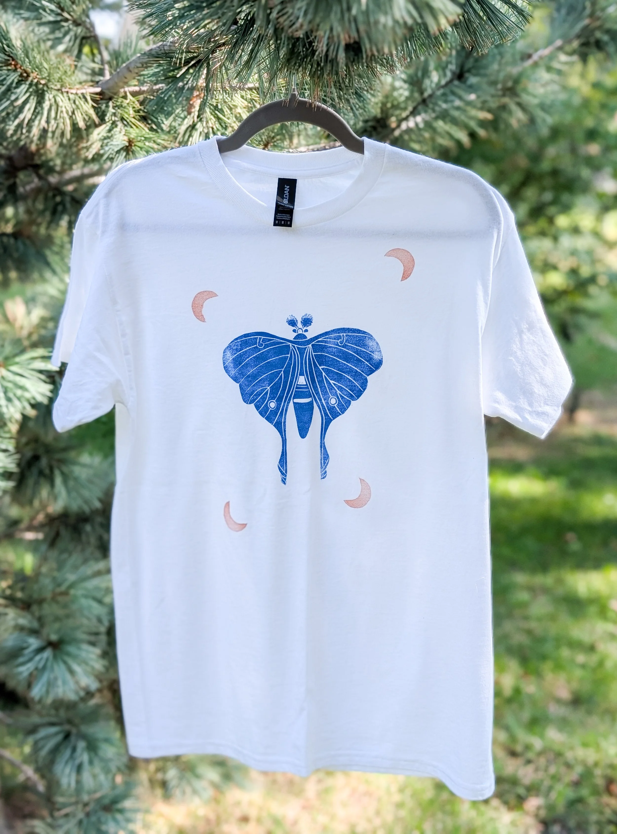 Lun Moth Moons Hand Printed T-Shirt Size Med