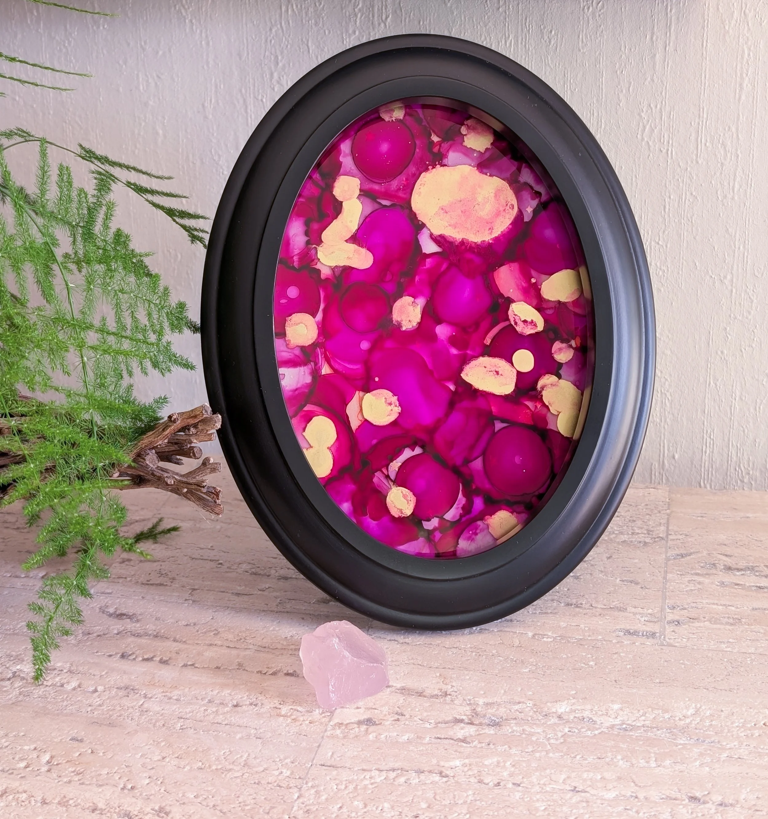 Pink Alcohol Ink on Glass, Framed Art