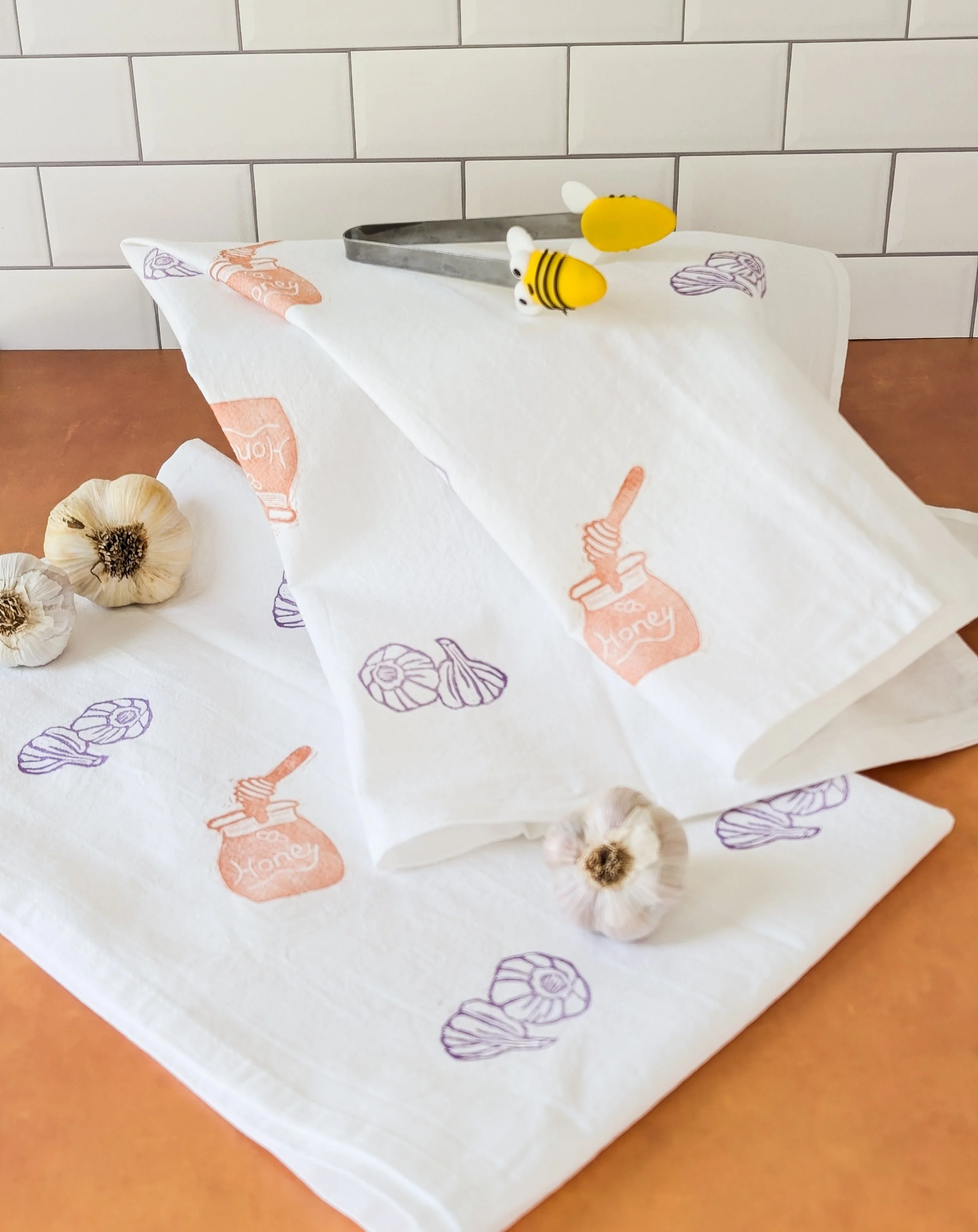 Garlic Honey Hand Printed Tea Towel