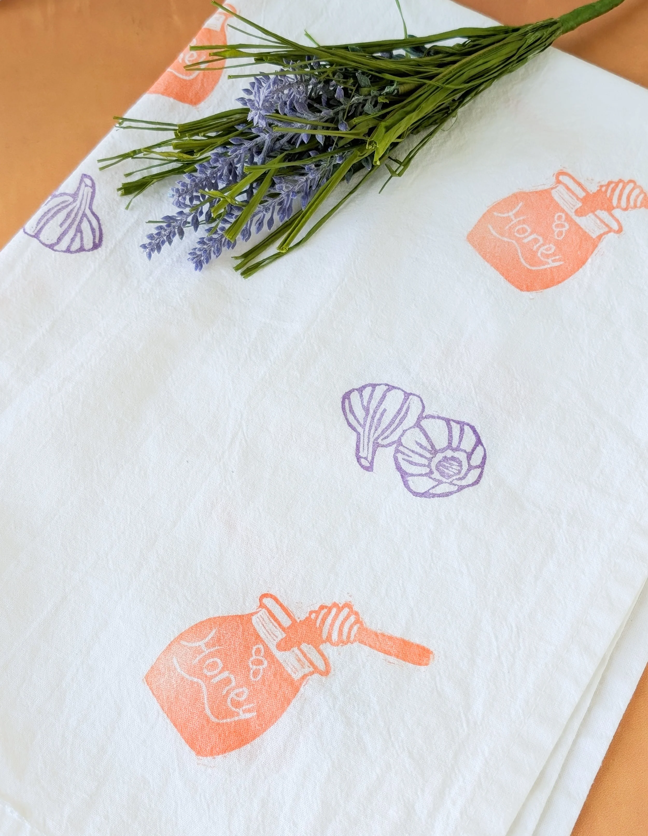 Garlic Honey Hand Printed Tea Towel