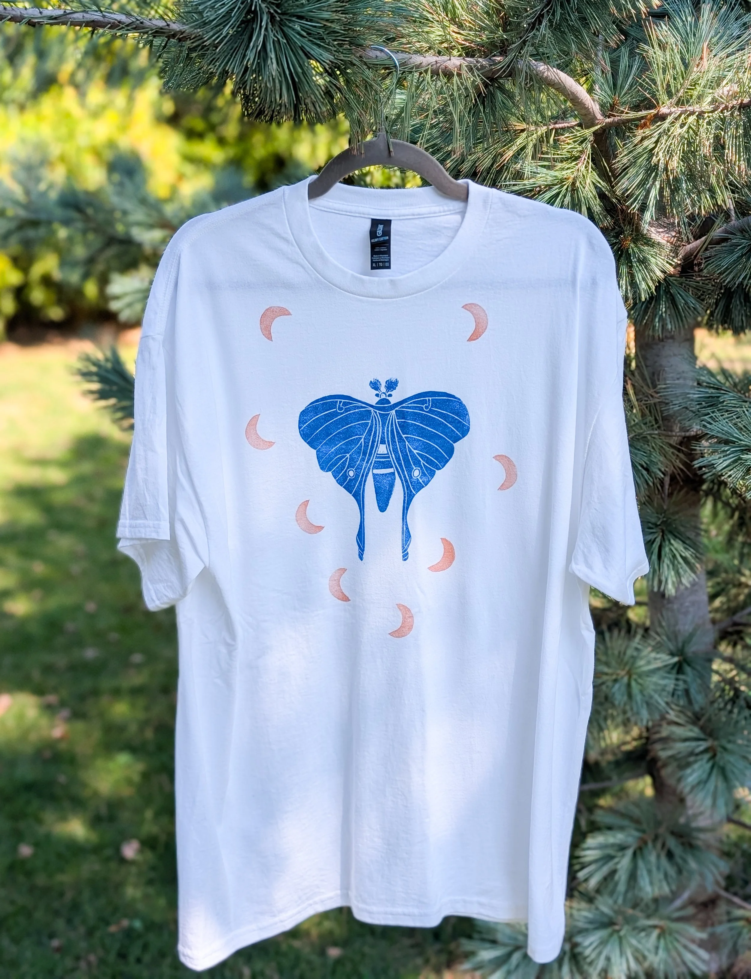 Luna Moth Moons Hand Printed T-Shirt Size XL