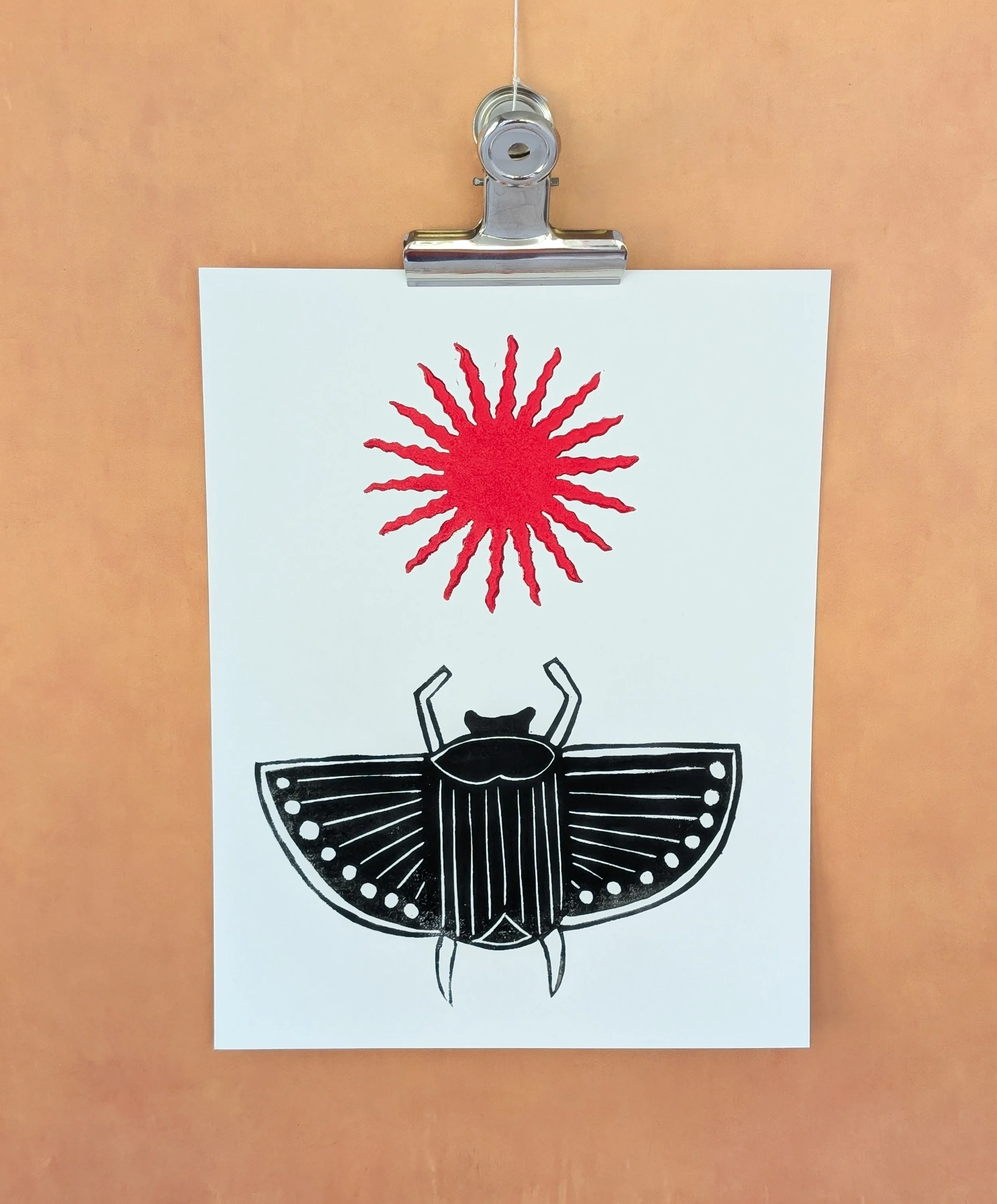 Scarab Beetle Sun Hand Pulled Print