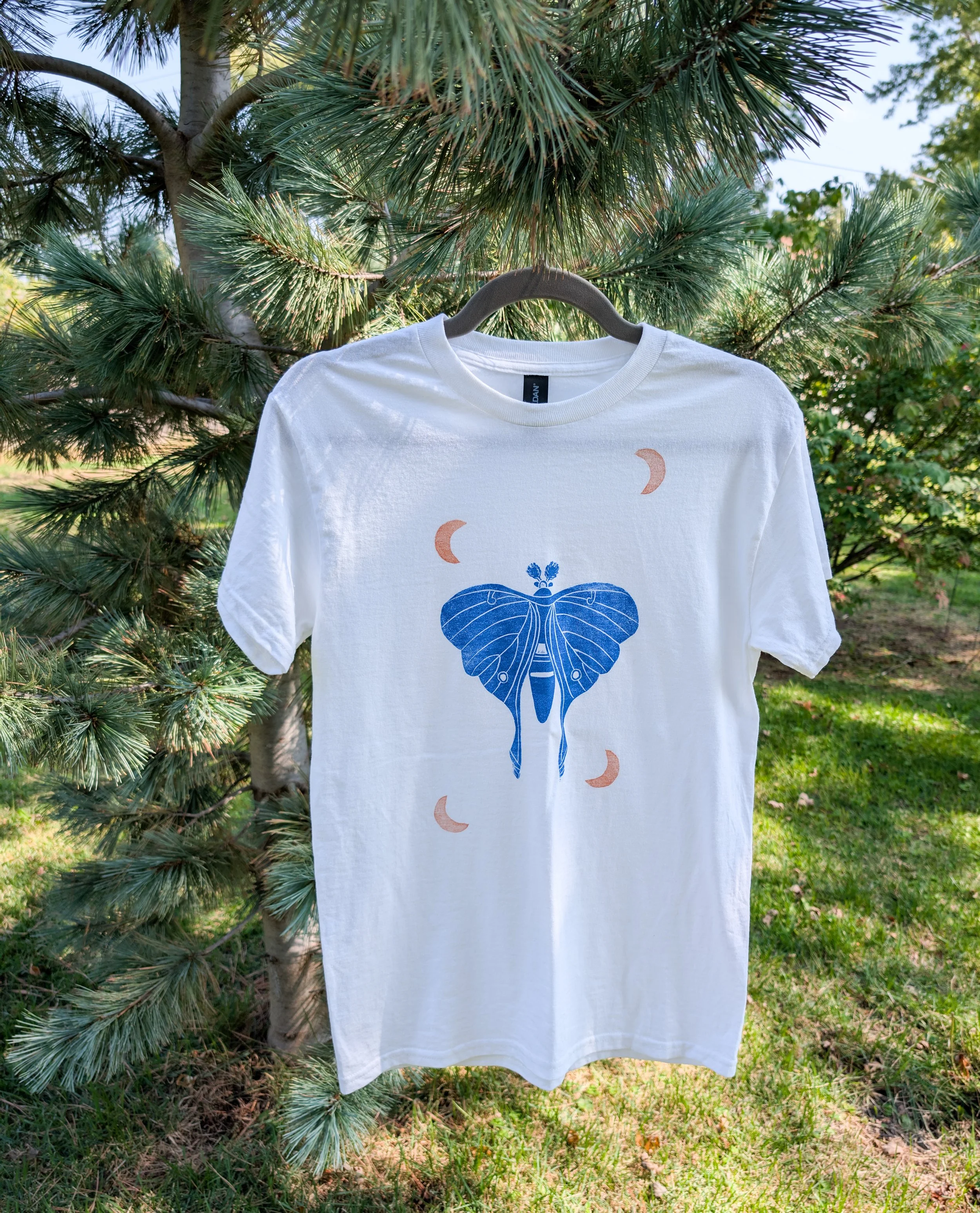 Luna Moth Moon Hand Printed T-Shirt Size Small