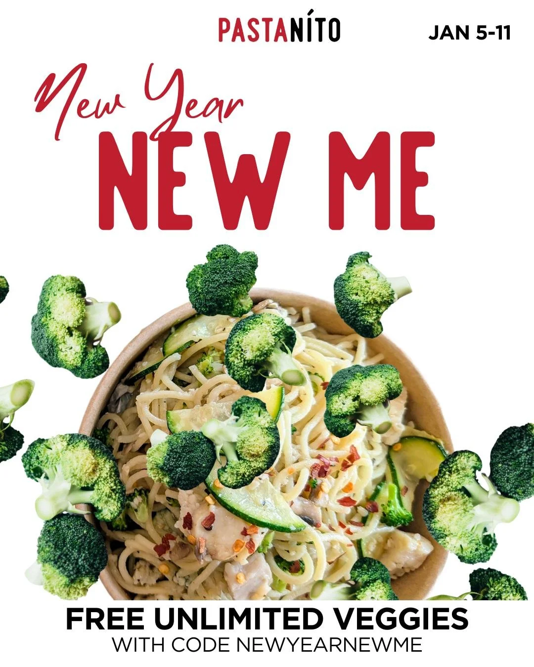 New Year's resolution: in progress. 📈 Enjoy unlimited veggies with no upcharge this week using code NEWYEARNEWME. Offer ends Sunday! 

#pastanito #newyearnewyou #pastabowls #yorkpa #eatfresh #freshpasta #veggies