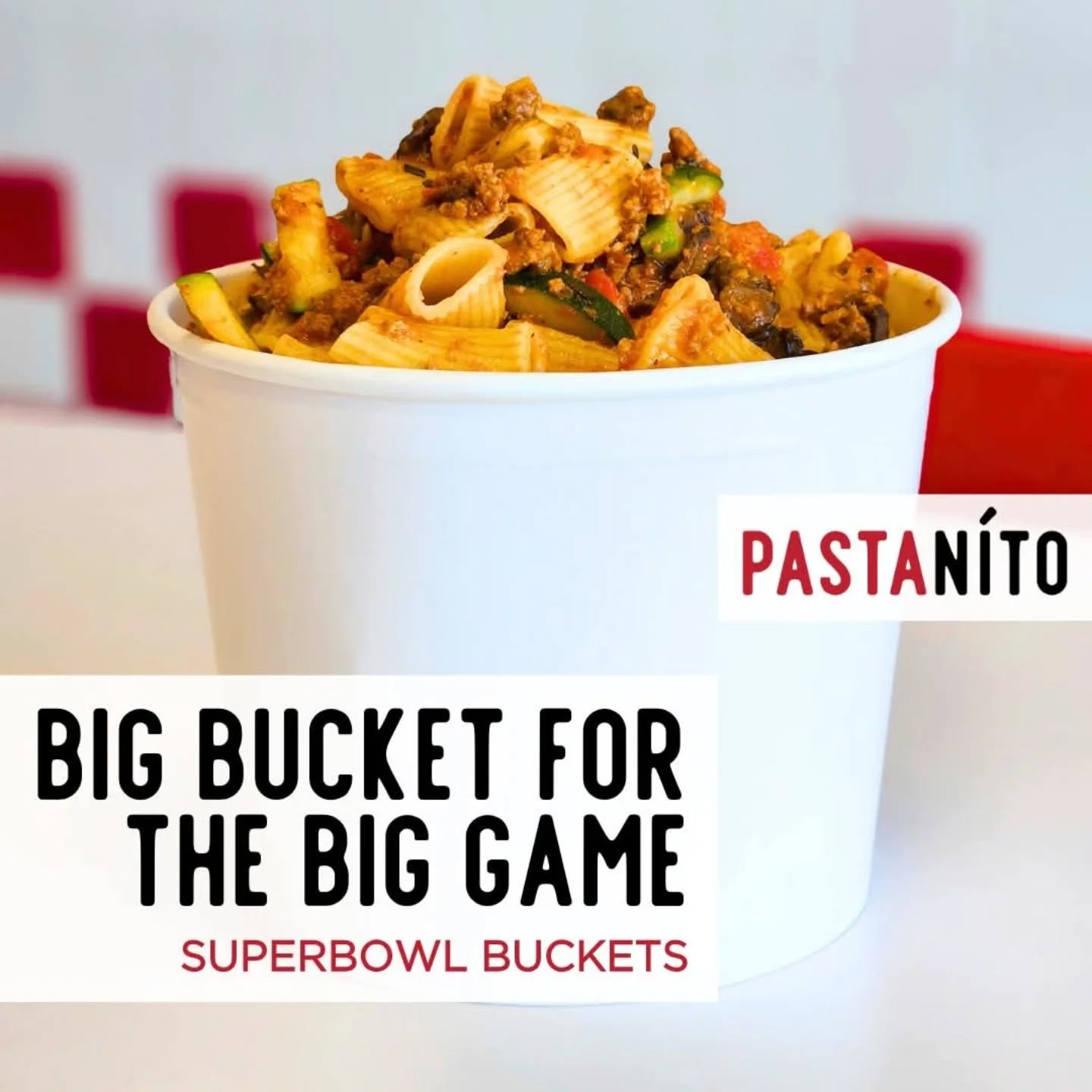 Let's go 🏈 let's go 🏈 PASTA-NITO! Whoever you're rooting for on Super Bowl Sunday, make yourself the real winner: order a giant bucket of pasta for your party. Goooo team! 📣📣📣