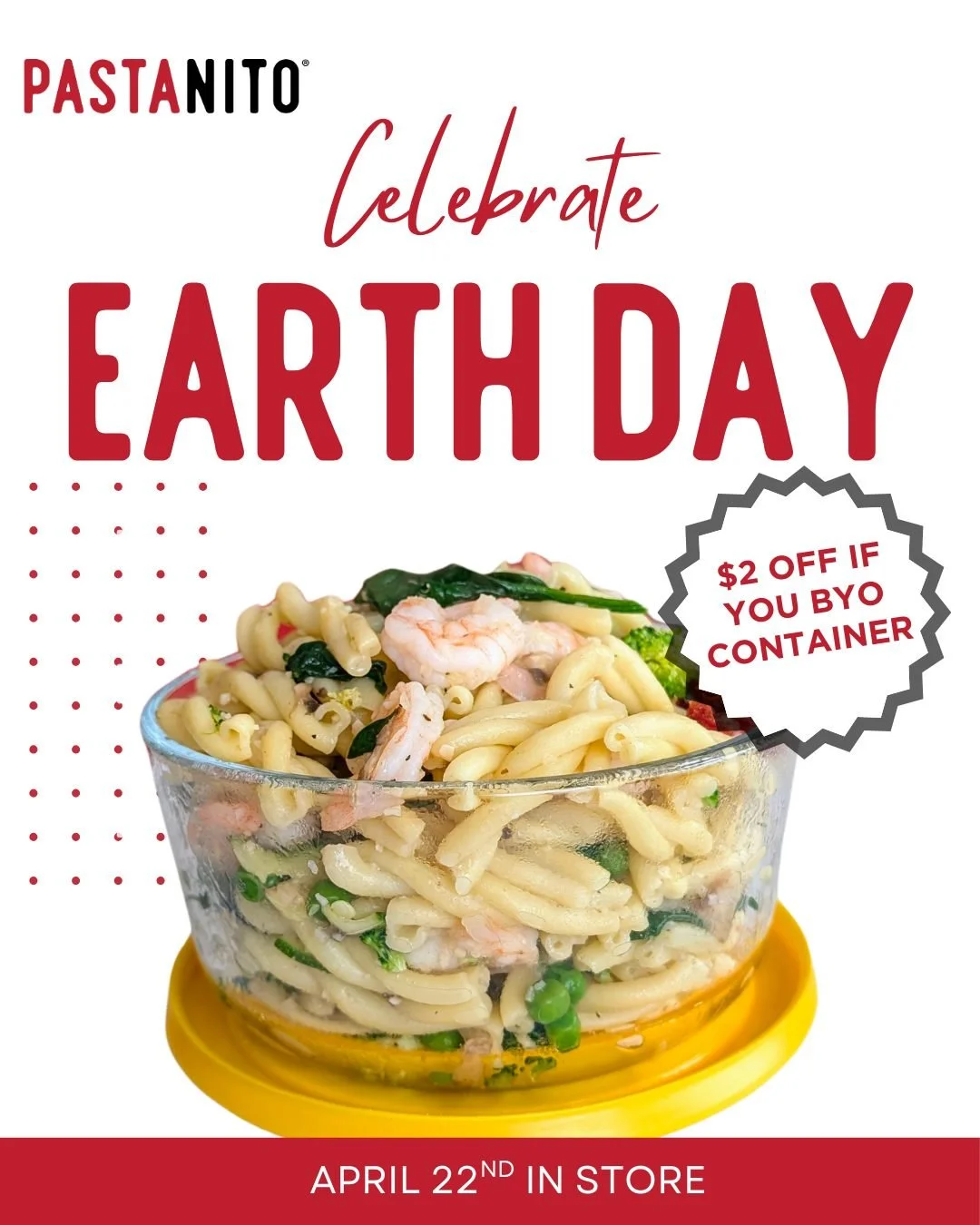 Save the date! April 22 is Earth Day 🌍 Bring your own takeout container and receive $2 off your order in store only!