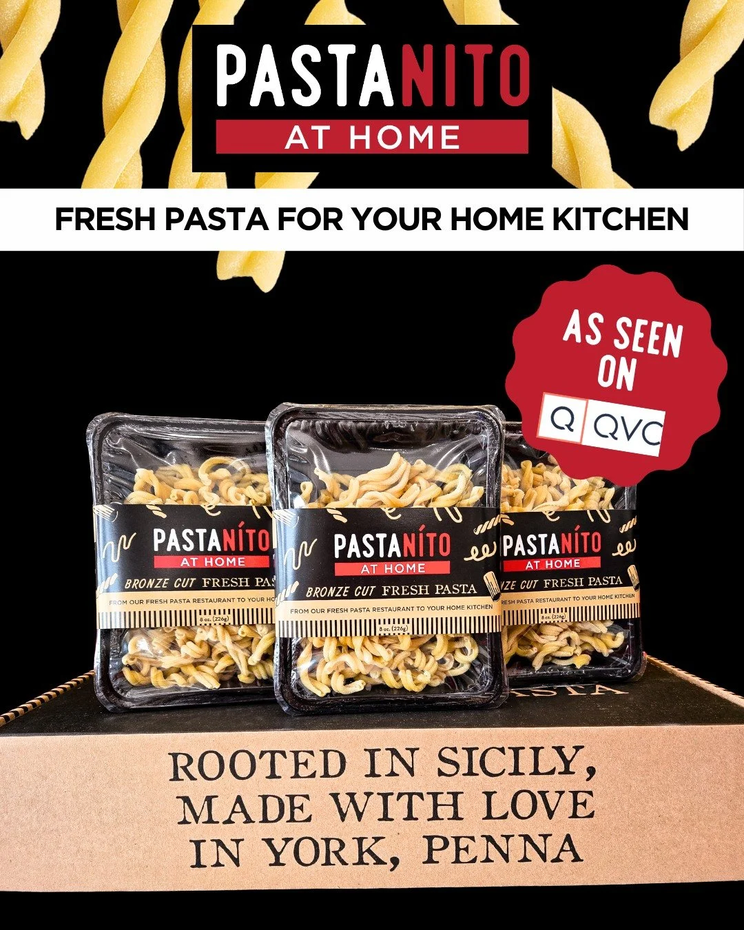 Missed us on QVC recently? Introducing our NEW PastaNito at Home fresh pasta packs!
The same bronze cut pasta you love at the restaurant, packed in convenient portions for your recipes at home. Find it at these locations: 
🍝at your favorite PastaNit