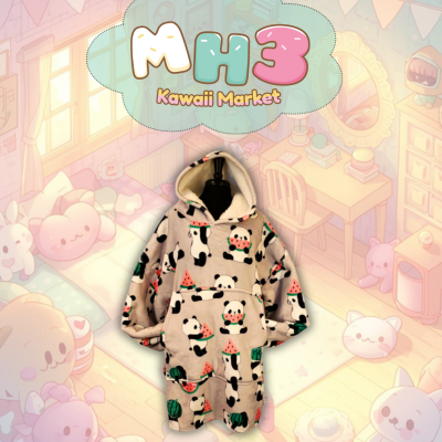 Panda Melon Plush Blanket Hoodie