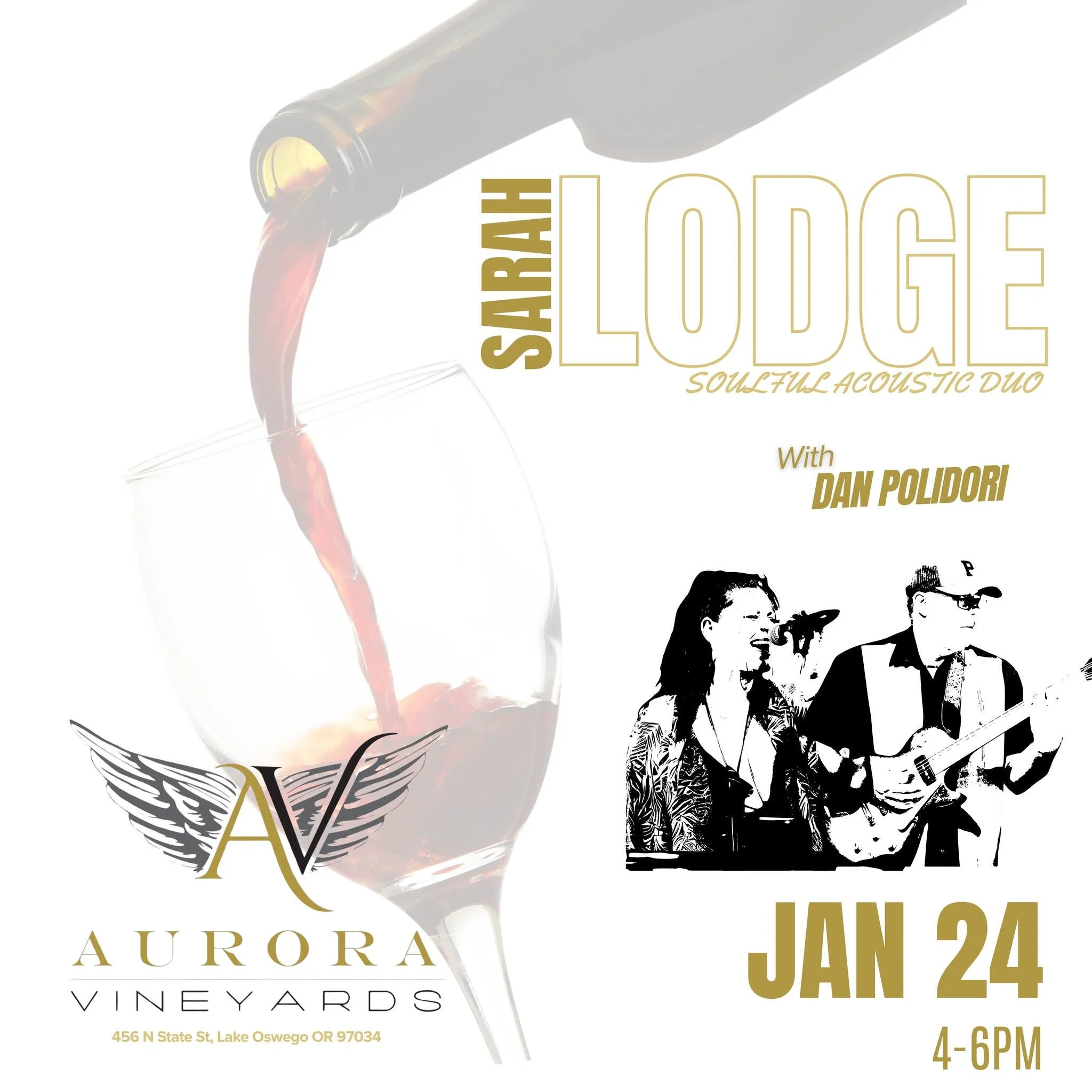 Sarah Lodge with Dan Polidori • LIVE MUSIC at Aurora Vineyards JAN 24, 4-6pm