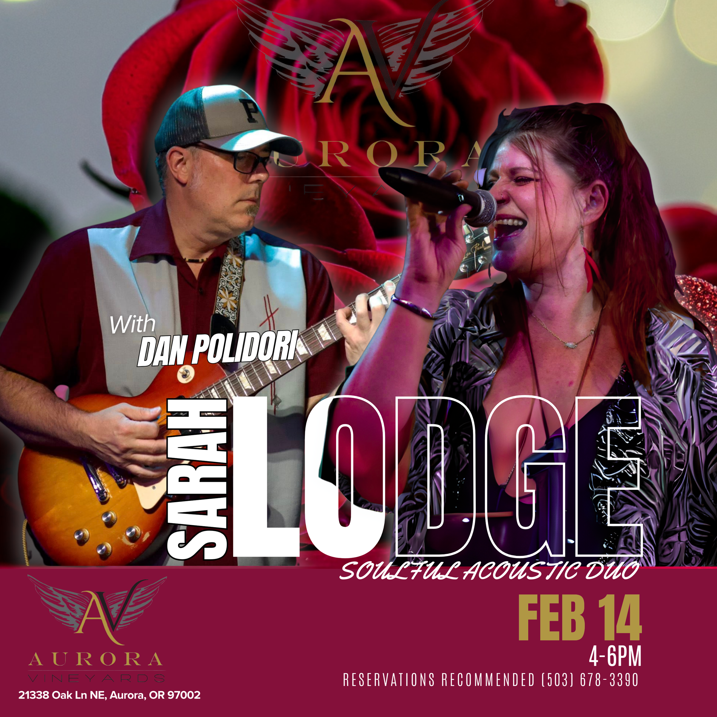 Sarah Lodge with Dan Polidori • LIVE MUSIC at Aurora Vineyards FEB 14, 4-6pm