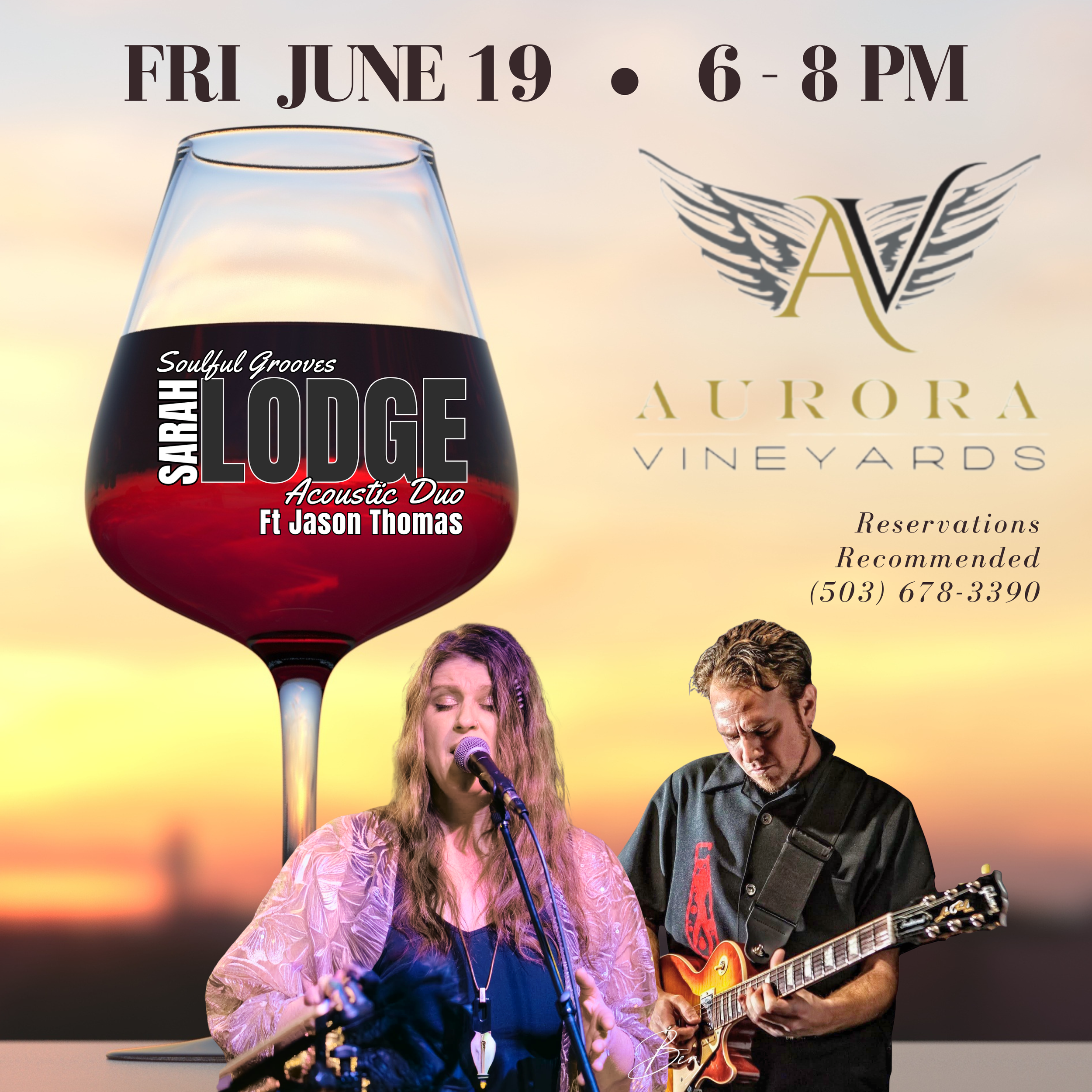 Sarah Lodge with Jason Thomas • LIVE MUSIC at Aurora Vineyards JUNE 19, 6-8pm